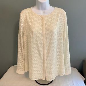 NWT Talbots Petites Textured Cream Hidden Button Long Sleeve Blouse Sz 10P
